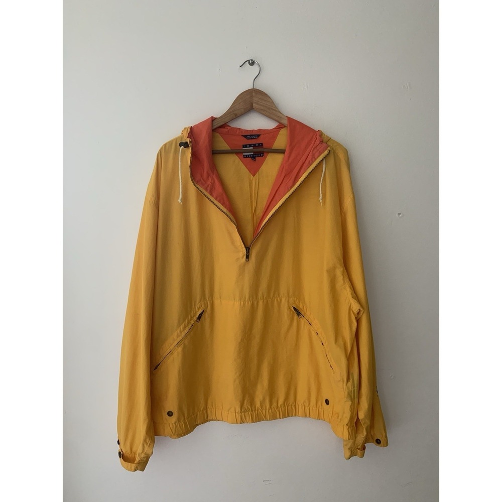 VTG Tommy Hilfiger Windbreaker Men's XL Yellow Orange Pockets Performance